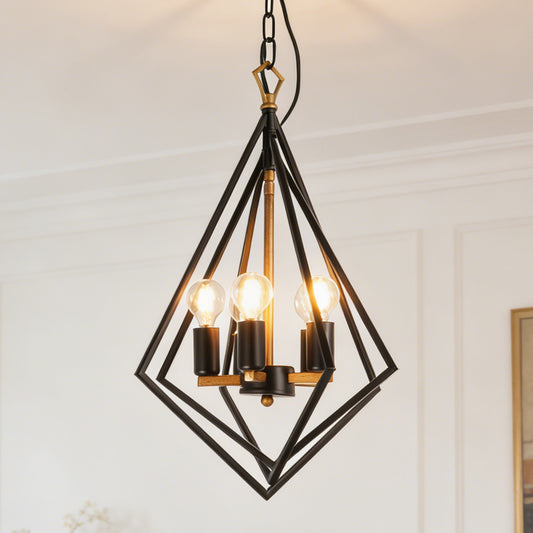 Industrial Geometric Diamond 5-Light Pendant Light - Adjustable Height Chandelier