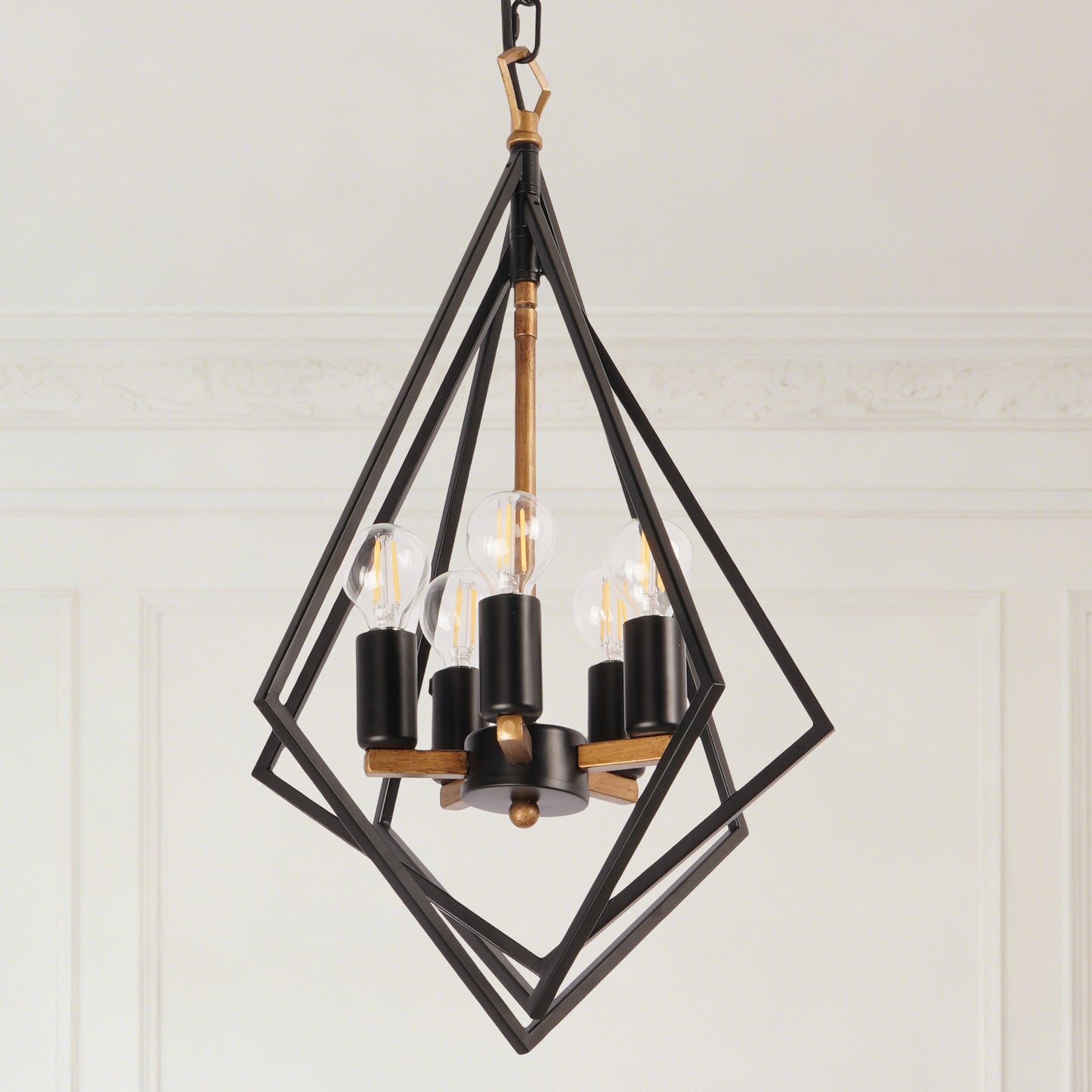 Industrial Geometric Diamond 5-Light Pendant Light - Adjustable Height Chandelier