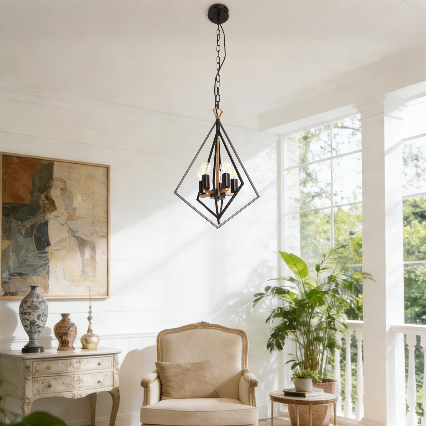 Industrial Geometric Diamond 5-Light Pendant Light - Adjustable Height Chandelier
