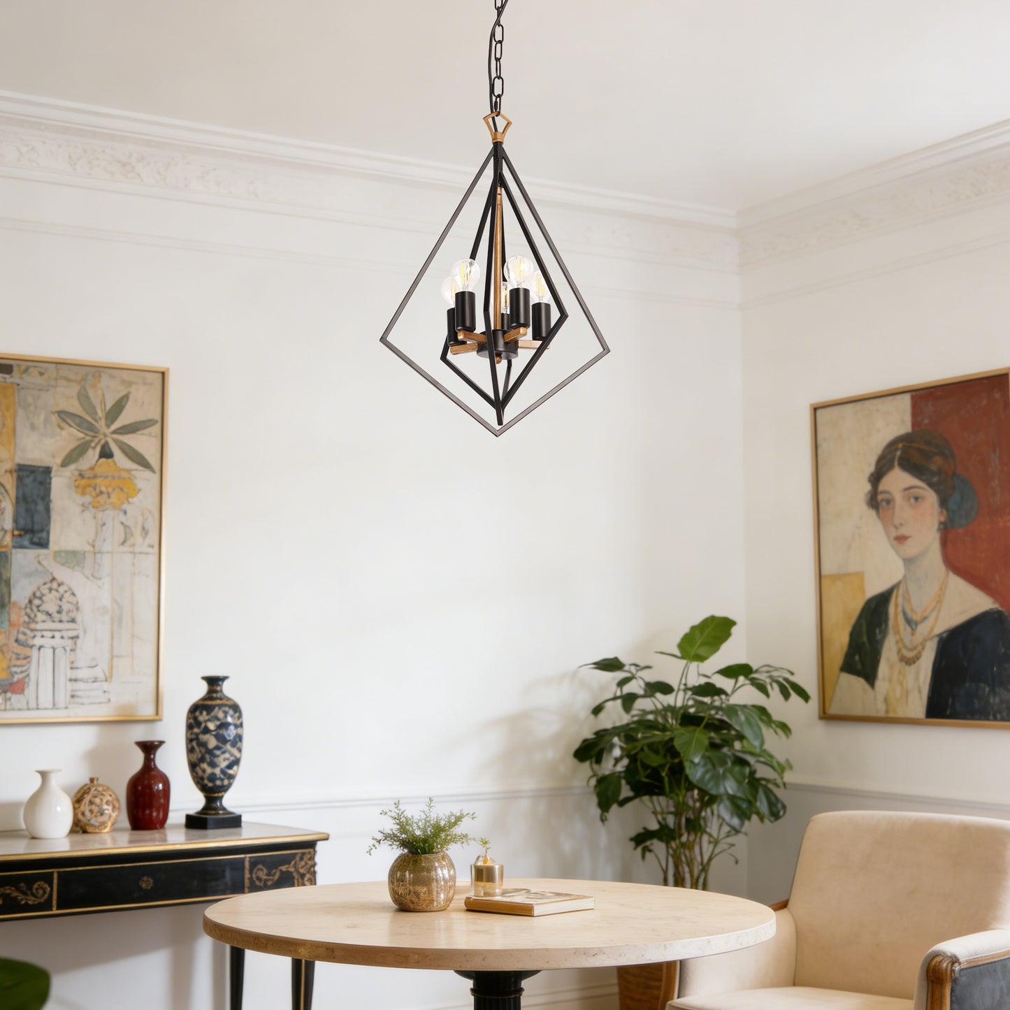 Industrial Geometric Diamond 5-Light Pendant Light - Adjustable Height Chandelier