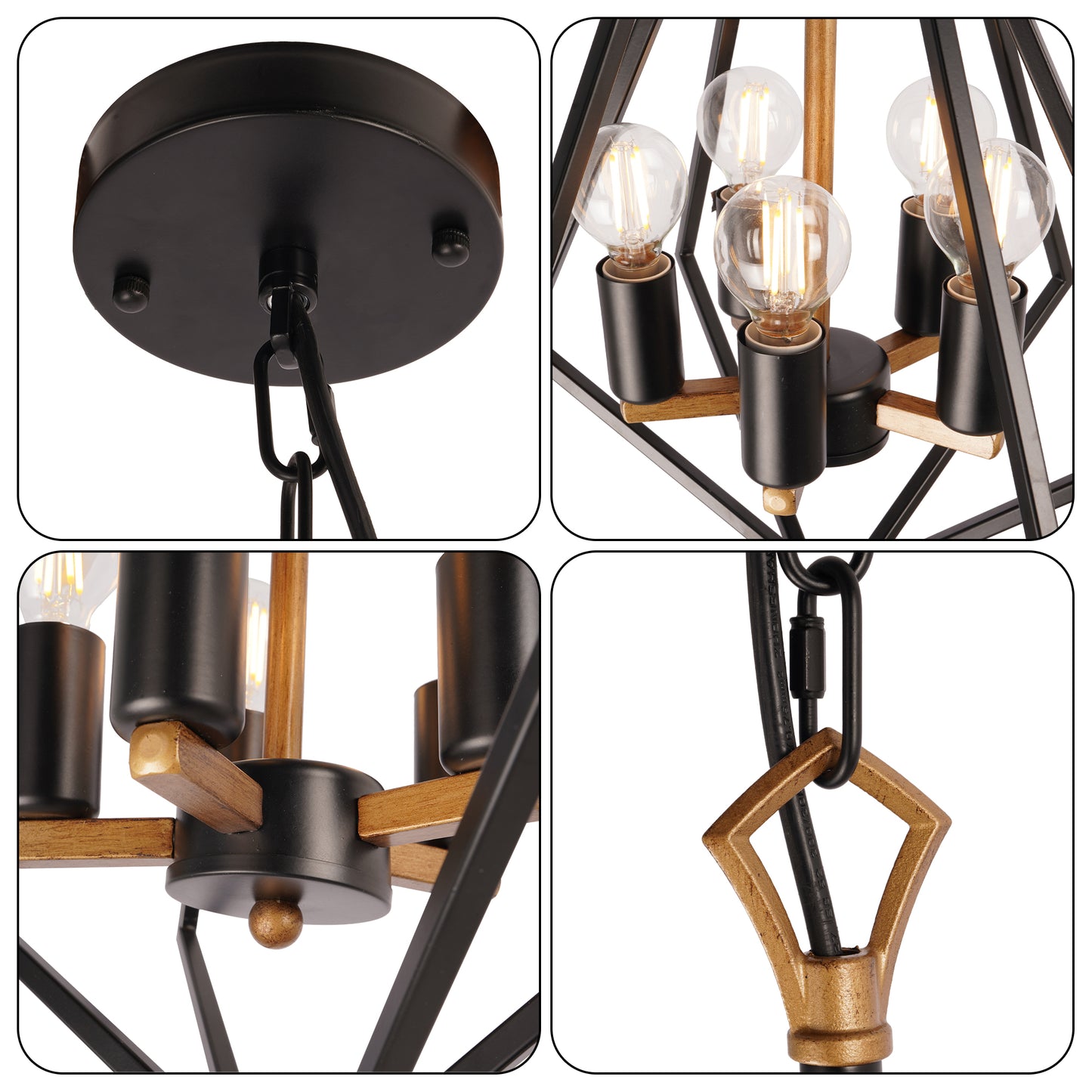 Industrial Geometric Diamond 5-Light Pendant Light - Adjustable Height Chandelier