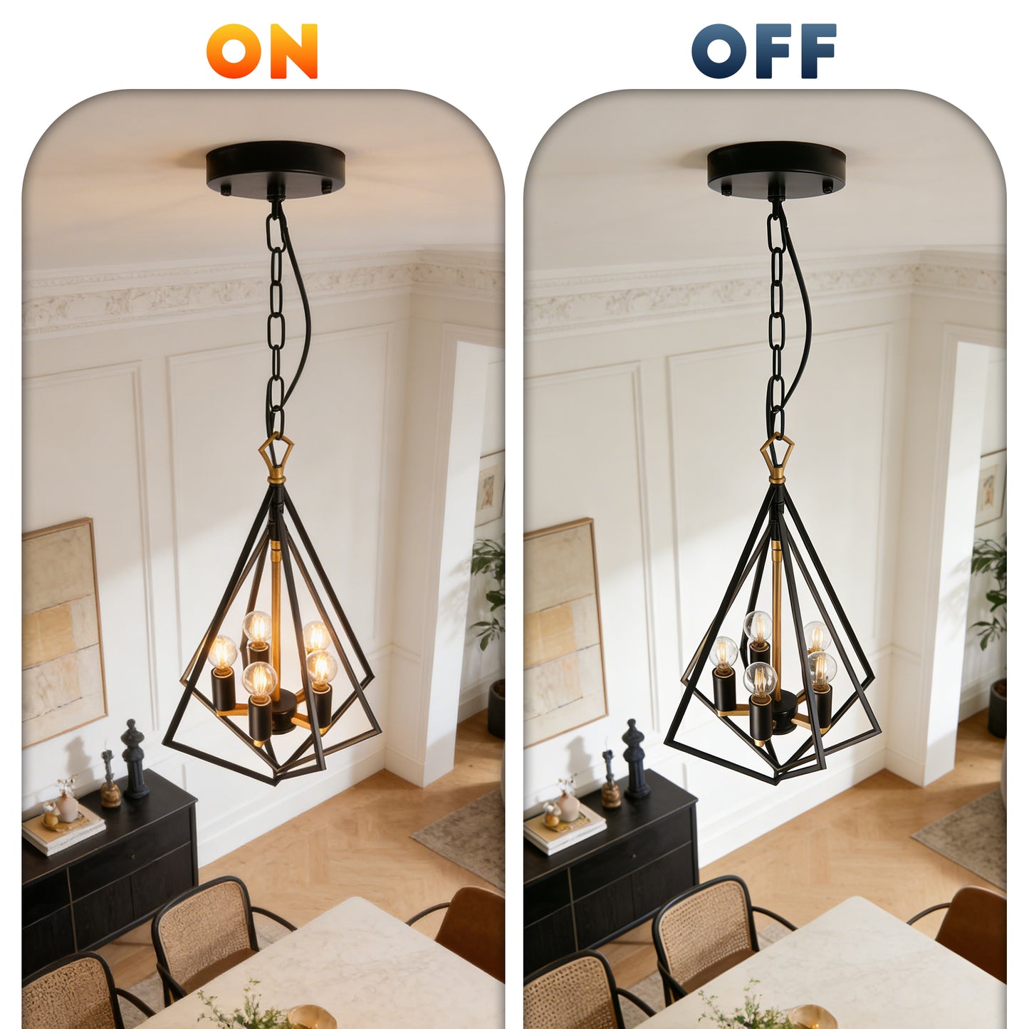 Industrial Geometric Diamond 5-Light Pendant Light - Adjustable Height Chandelier