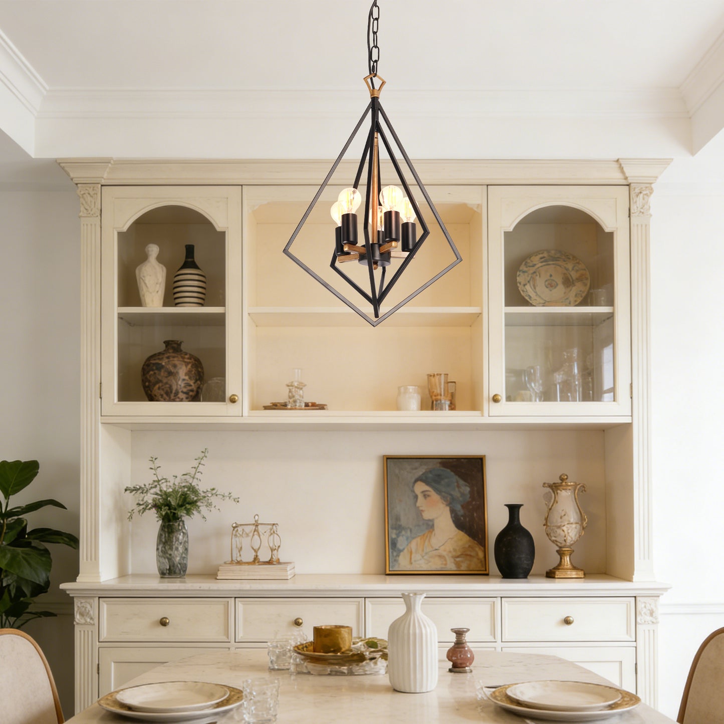 Industrial Geometric Diamond 5-Light Pendant Light - Adjustable Height Chandelier