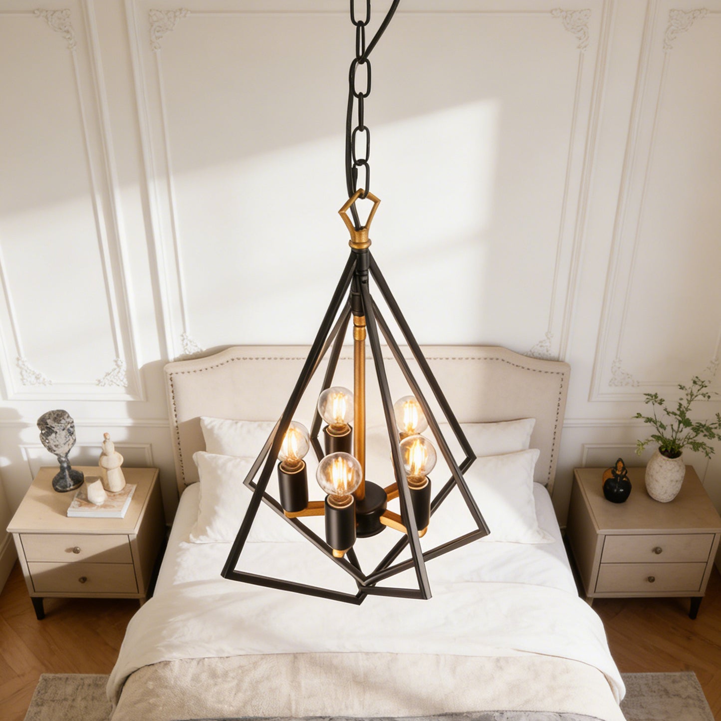 Industrial Geometric Diamond 5-Light Pendant Light - Adjustable Height Chandelier