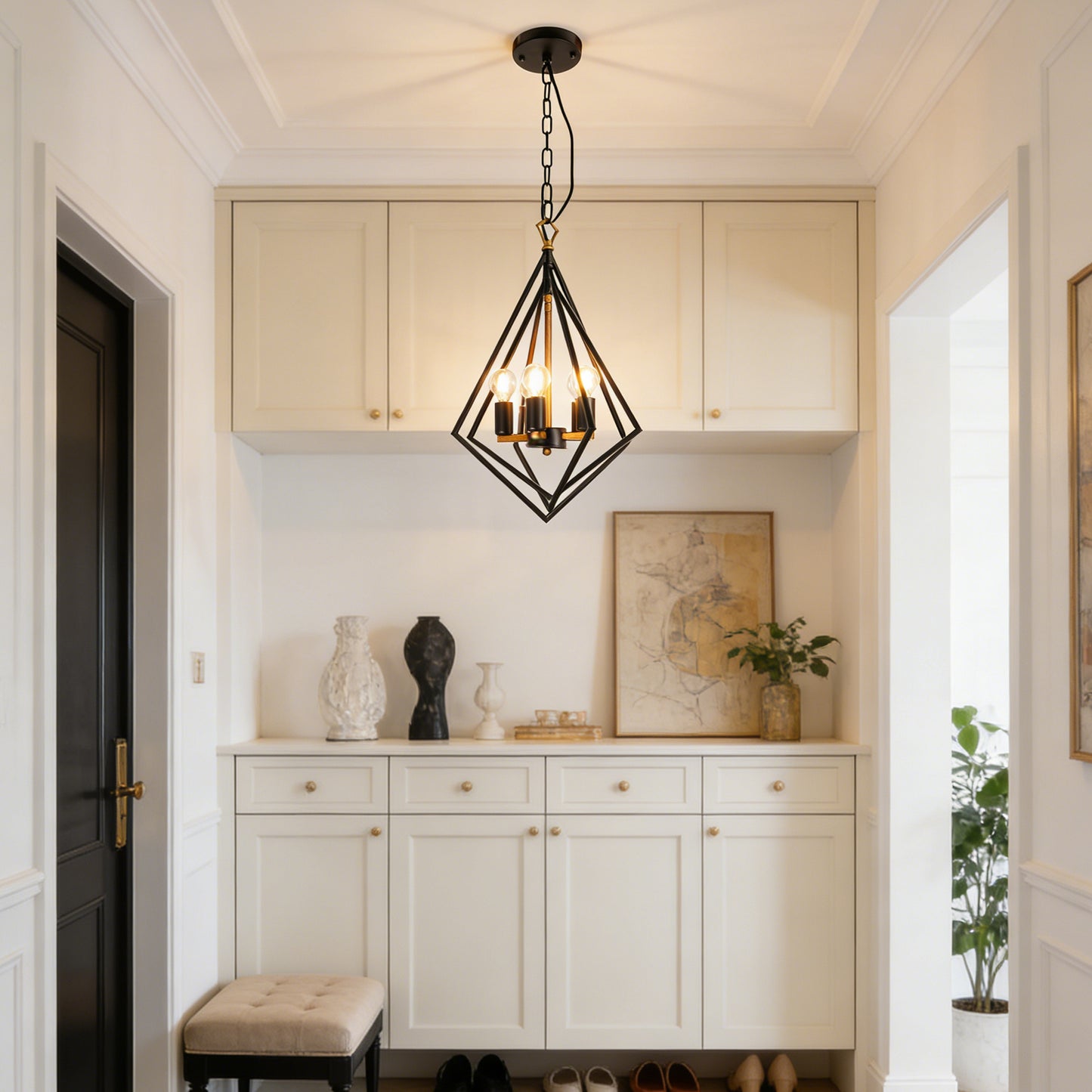 Industrial Geometric Diamond 5-Light Pendant Light - Adjustable Height Chandelier