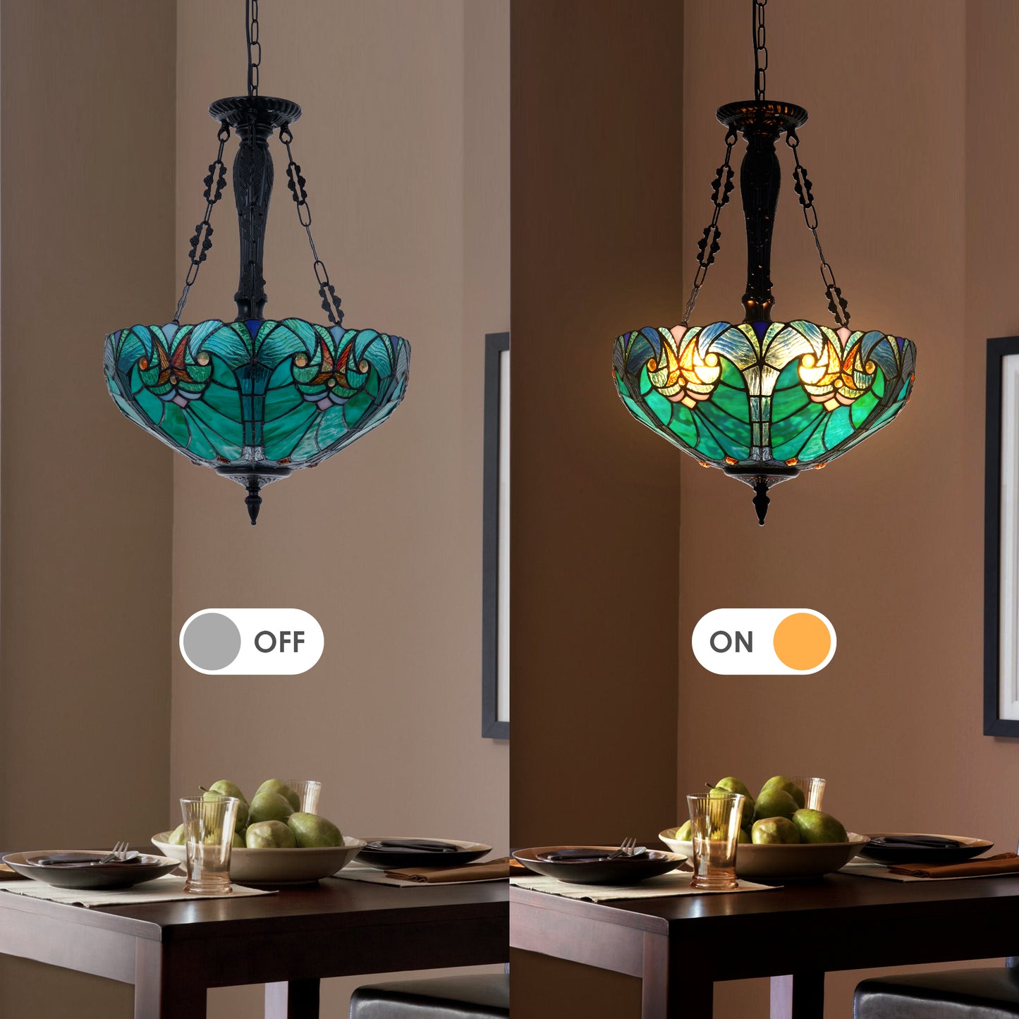 3 - Light Dimmable Tiffany Geometric Chandelier Semi Flush Mount Stained Glass Pendant Light-DS-DR34