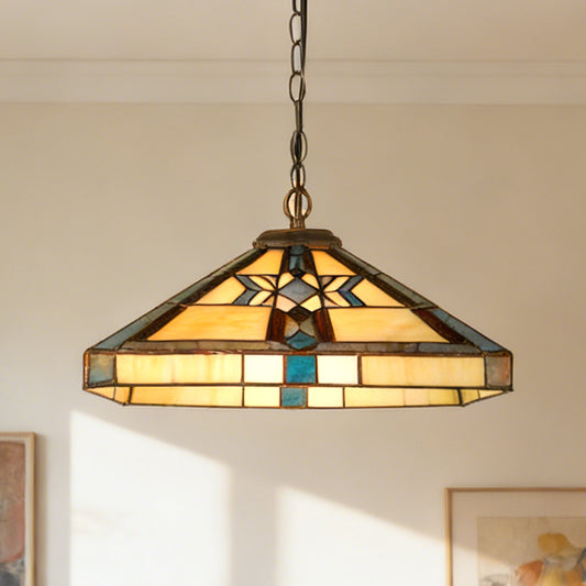 Geometric Stained Glass Pendant Light - Antique Bronze 1-Light E26 Pendant Lamp (Bulb Not Included