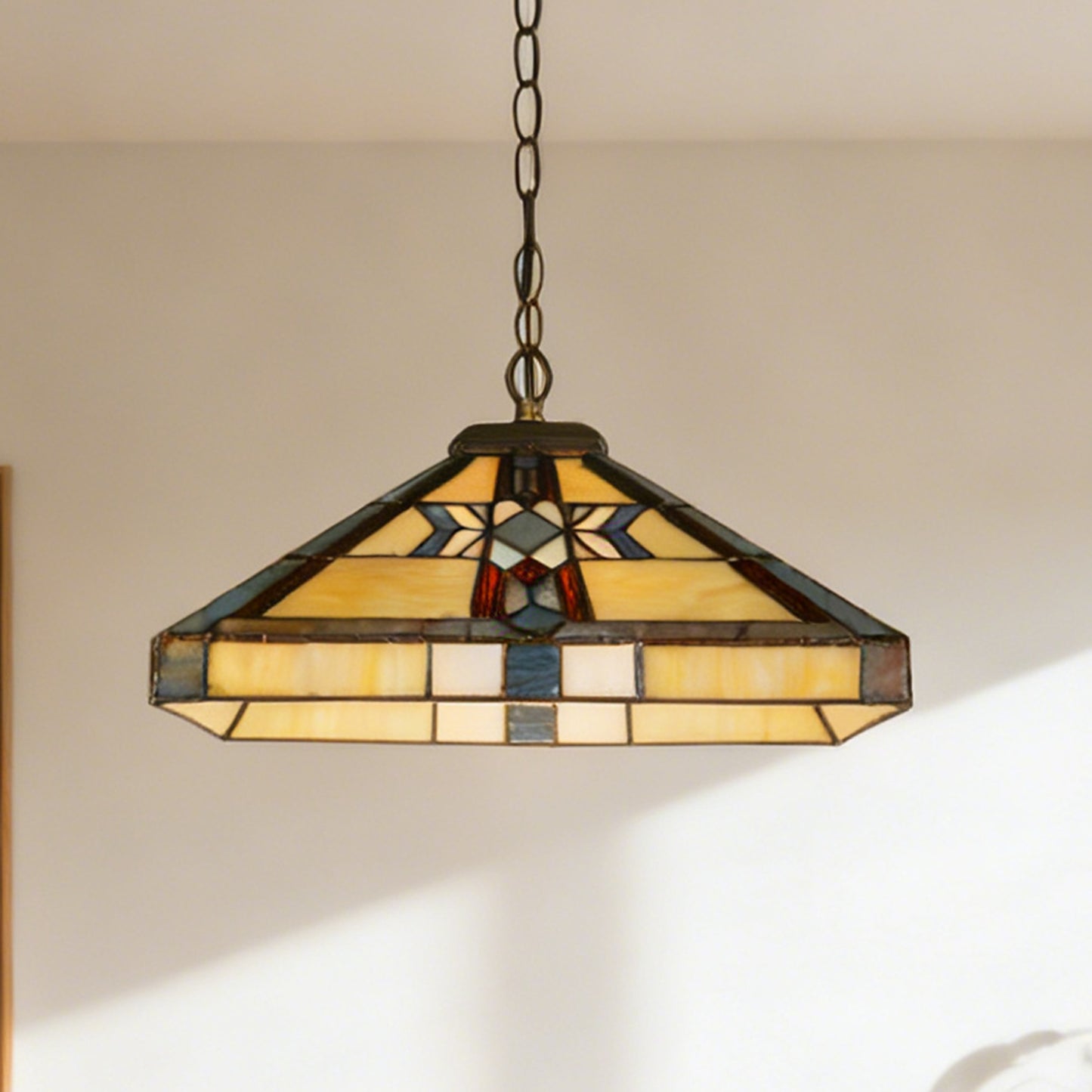 Geometric Stained Glass Pendant Light - Antique Bronze 1-Light E26 Pendant Lamp (Bulb Not Included