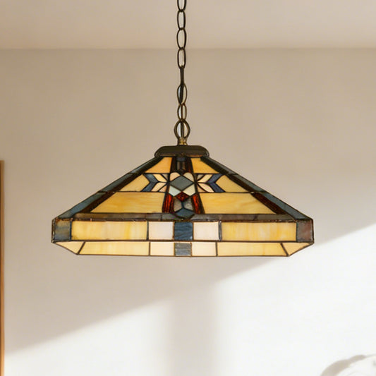 Geometric Stained Glass Pendant Light - Antique Bronze 1-Light E26 Pendant Lamp (Bulb Not Included