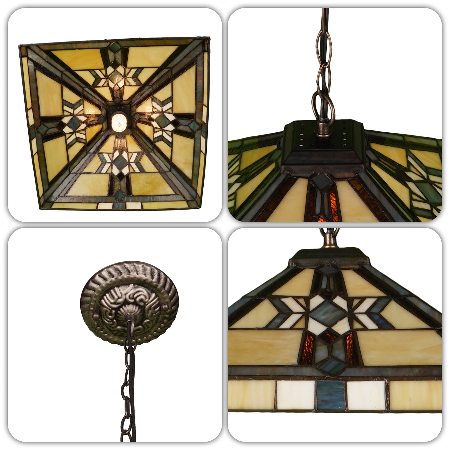 Geometric Stained Glass Pendant Light - Antique Bronze 1-Light E26 Pendant Lamp (Bulb Not Included