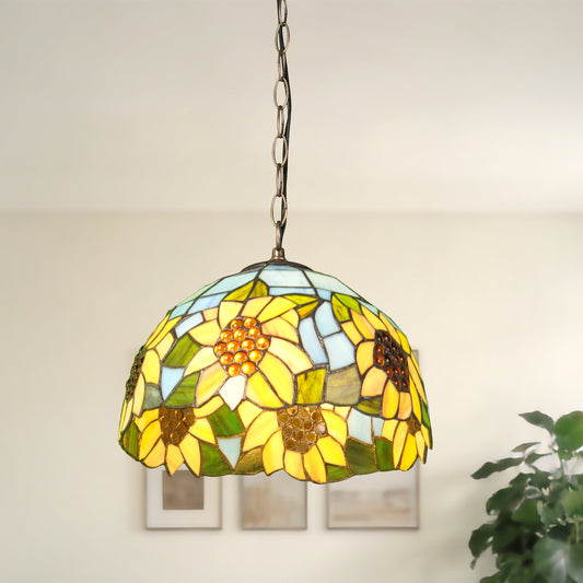 Sunflower Stained Glass Pendant Light - Vintage E26 Pendant Lamp