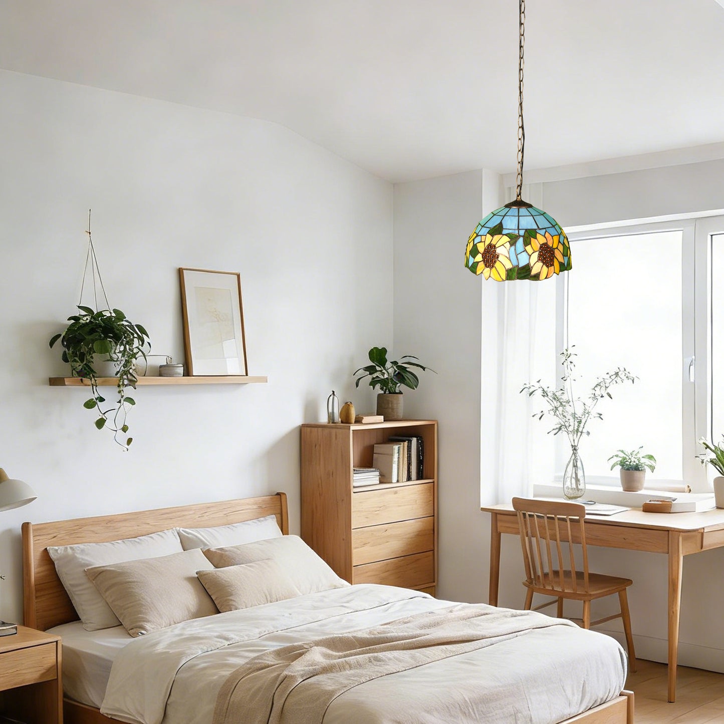 Sunflower Stained Glass Pendant Light - Vintage E26 Pendant Lamp