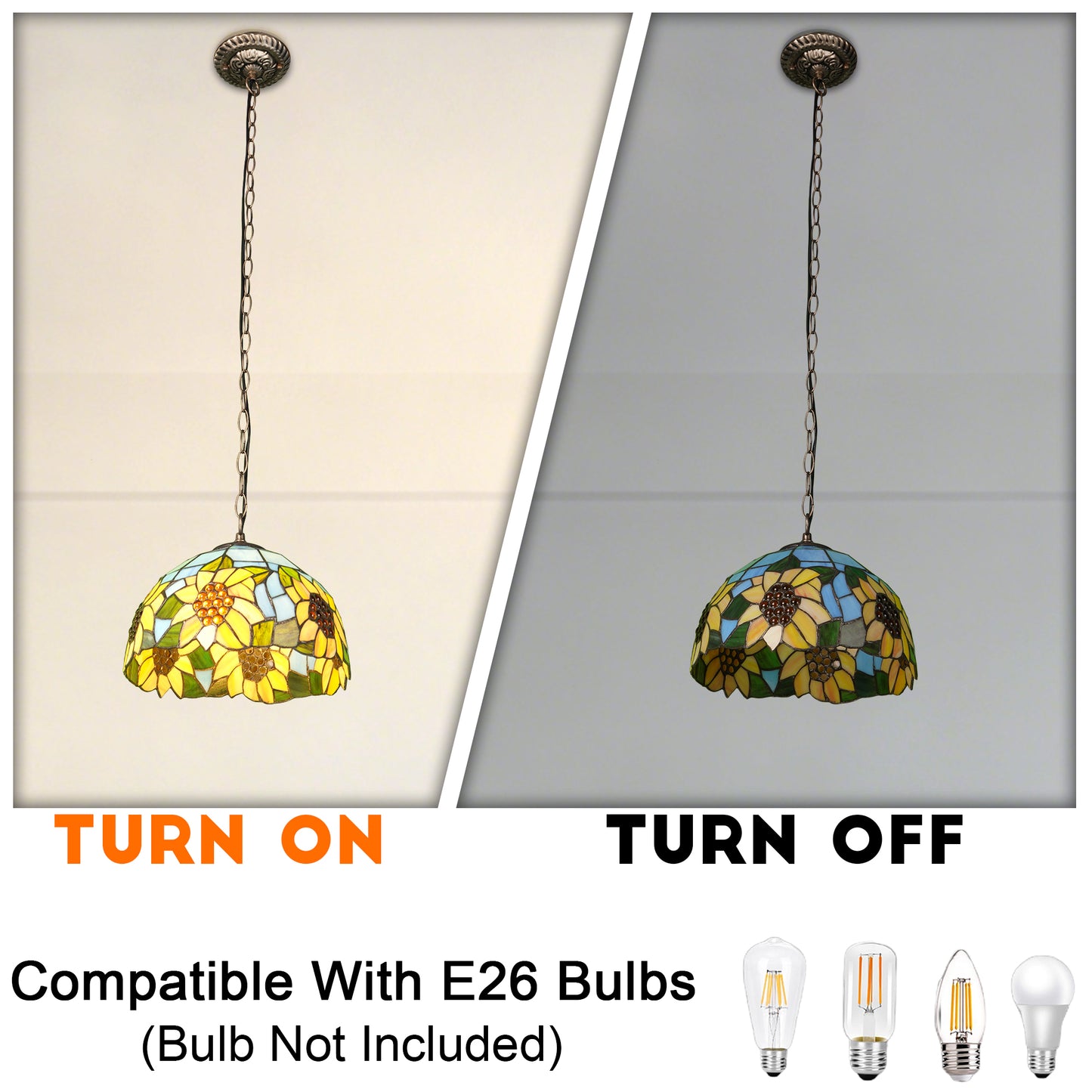 Sunflower Stained Glass Pendant Light - Vintage E26 Pendant Lamp