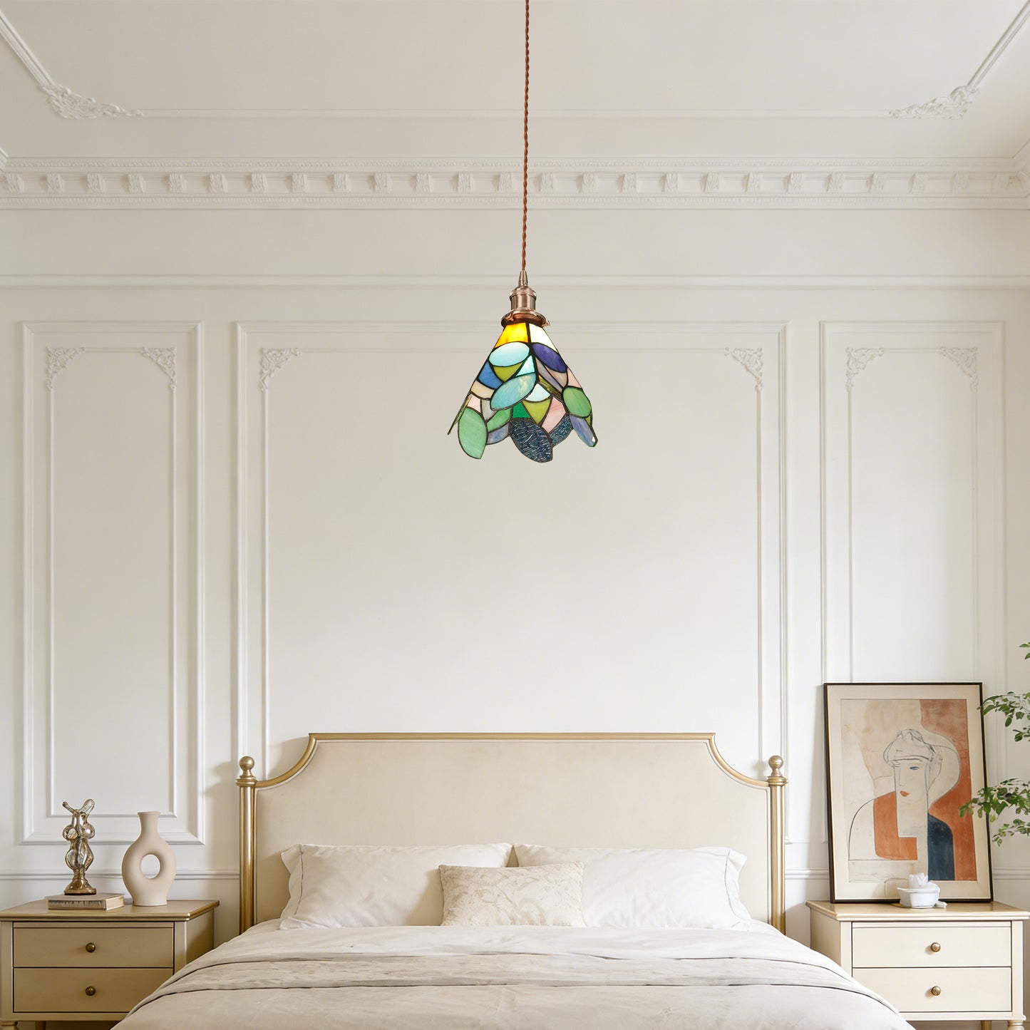 Leaf Stained Glass Mini Pendant Light - Antique Bronze Adjustable 1-Light E26 Pendant Lamp Bulb Not Included