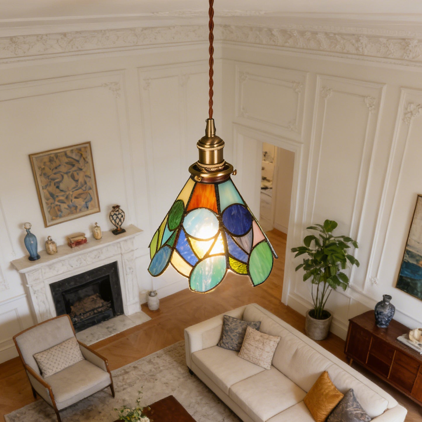 Leaf Stained Glass Mini Pendant Light - Antique Bronze Adjustable 1-Light E26 Pendant Lamp Bulb Not Included