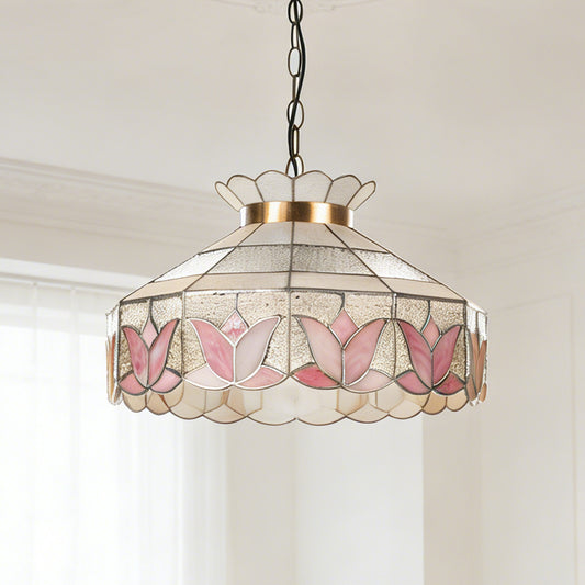 Pink Lotus Stained Glass Pendant Light - Antique Bronze Adjustable 1-Light E26 Lamp Incl Warm Light Source