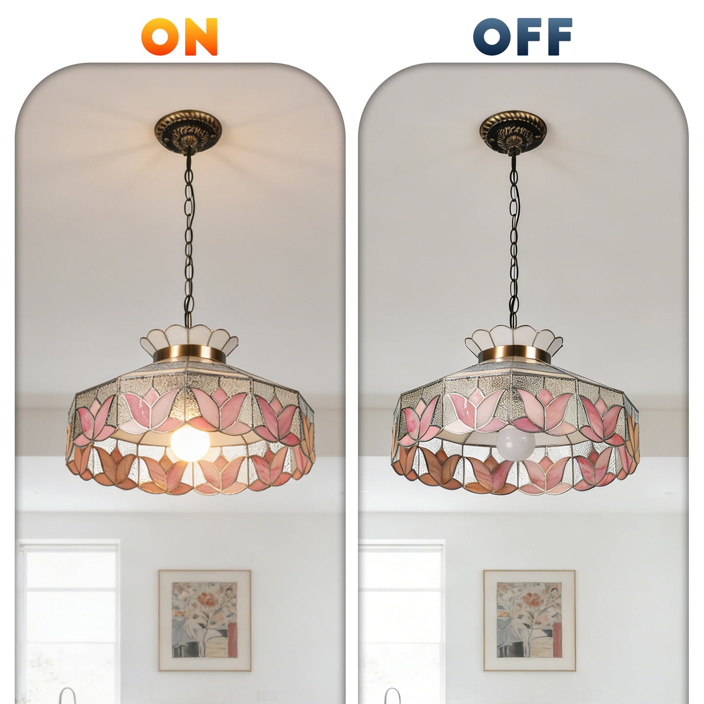 Pink Lotus Stained Glass Pendant Light - Antique Bronze Adjustable 1-Light E26 Lamp Incl Warm Light Source