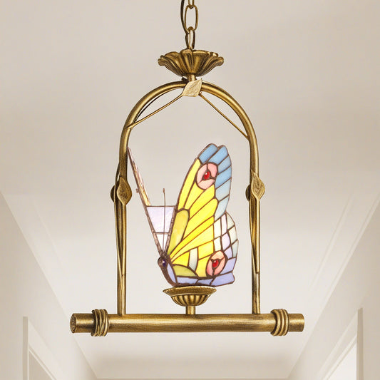 Butterfly Stained Glass Pendant Light - Antique Bronze E26 Pendant Lamp