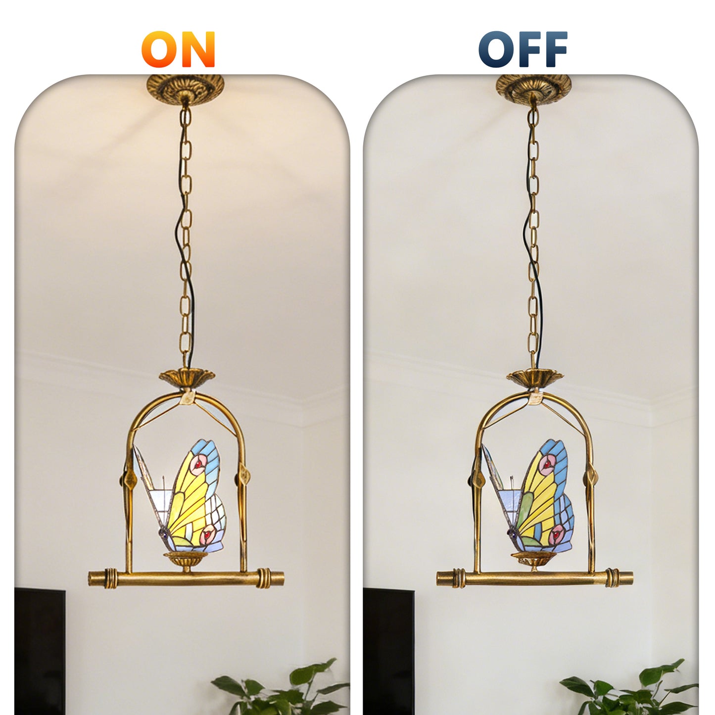 Butterfly Stained Glass Pendant Light - Antique Bronze E26 Pendant Lamp