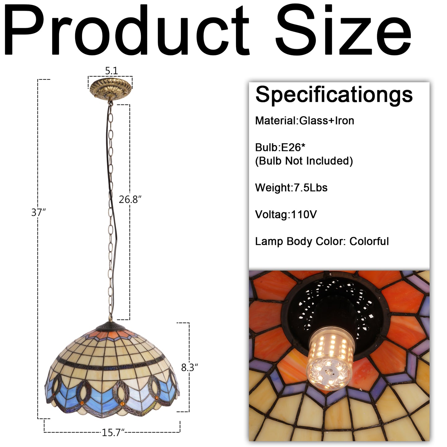 Geometric Stained Glass Pendant Light - Beige & Blue 1-Light E26 Pendant Lamp