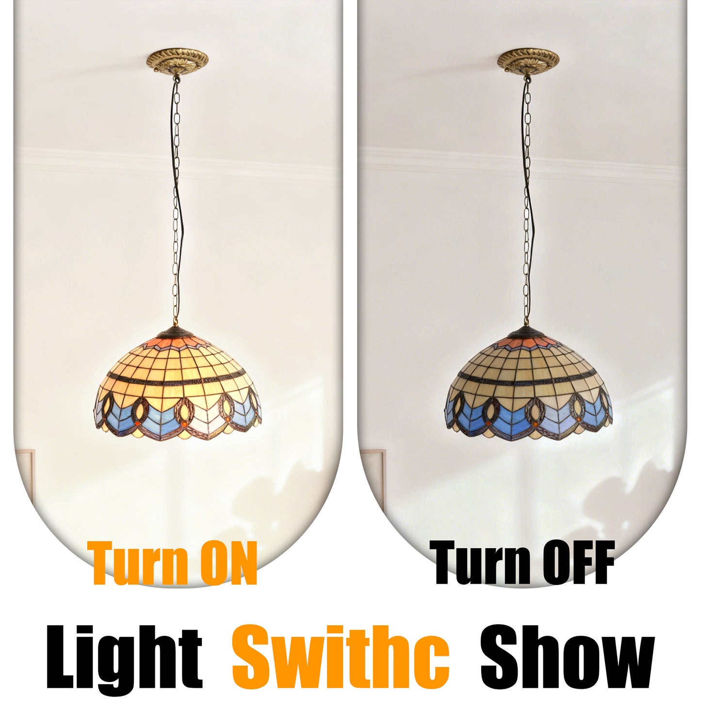 Geometric Stained Glass Pendant Light - Beige & Blue 1-Light E26 Pendant Lamp