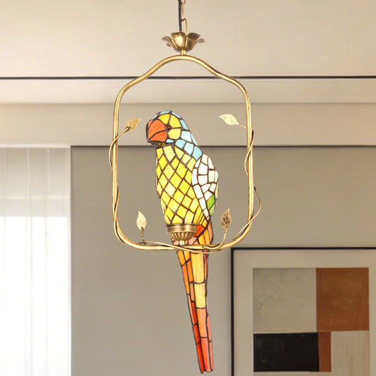 Parrot Stained Glass Pendant Light - Antique Bronze 1-Light E26 Pendant Lamp