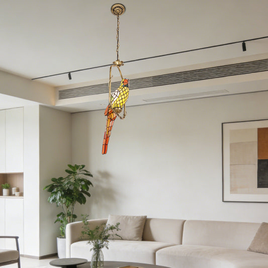 Parrot Stained Glass Pendant Light - Antique Bronze 1-Light E26 Pendant Lamp