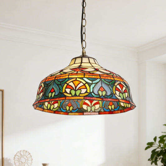 Colorful Geometric Stained Glass Pendant Light - Antique Bronze Adjustable 1-Light E26 Lamp Bulb Not Included