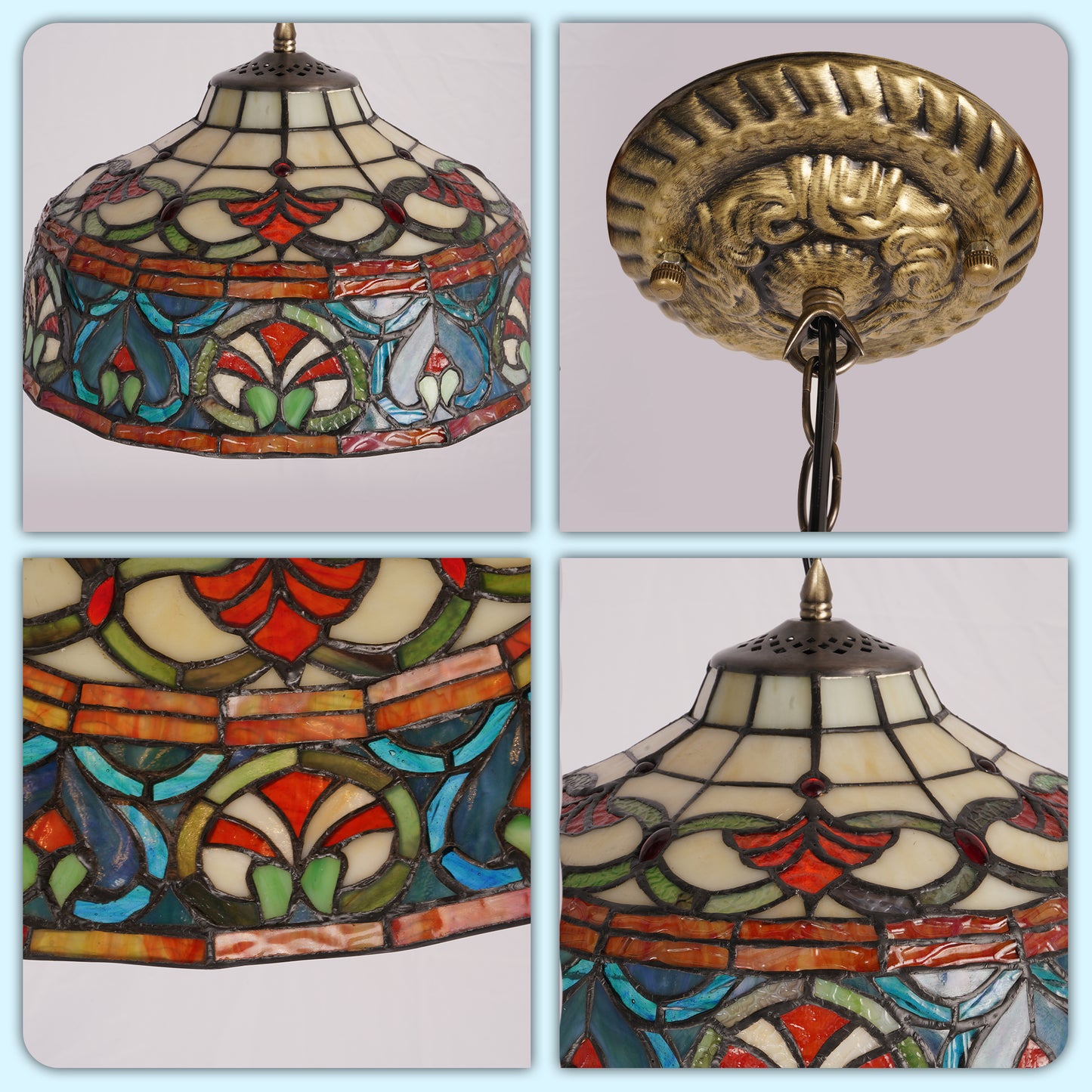 Colorful Geometric Stained Glass Pendant Light - Antique Bronze Adjustable 1-Light E26 Lamp Bulb Not Included