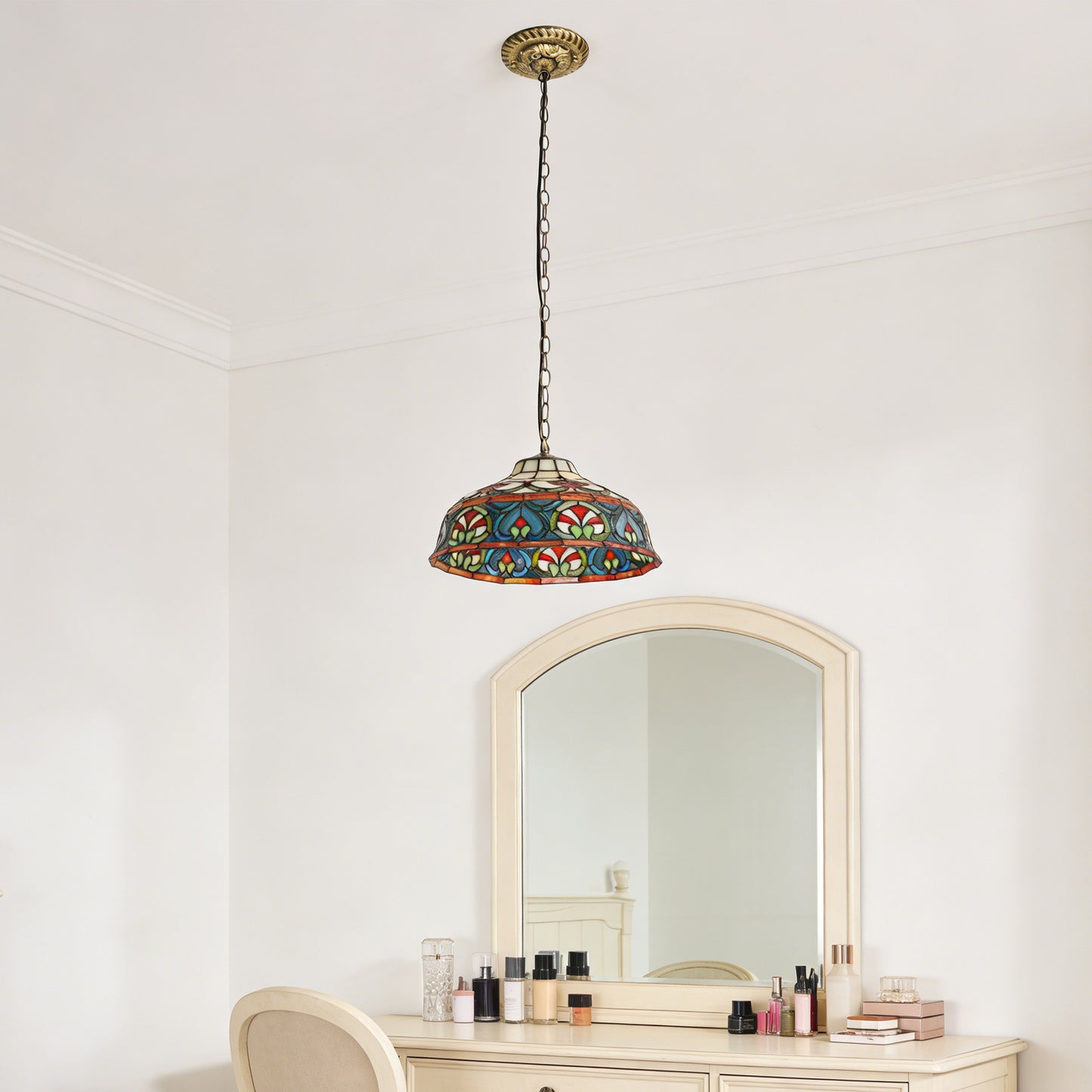 Colorful Geometric Stained Glass Pendant Light - Antique Bronze Adjustable 1-Light E26 Lamp Bulb Not Included
