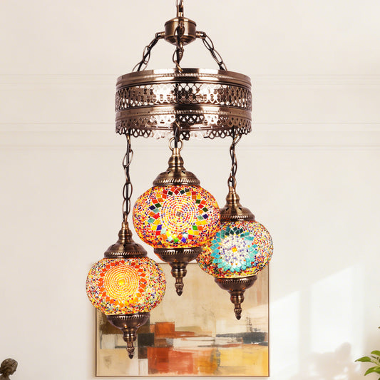 Turkish Mosaic 3-Light Chandelier - Antique Bronze Adjustable Pendant Lamp Includes Warm Light Bulbs, Bohemian Style