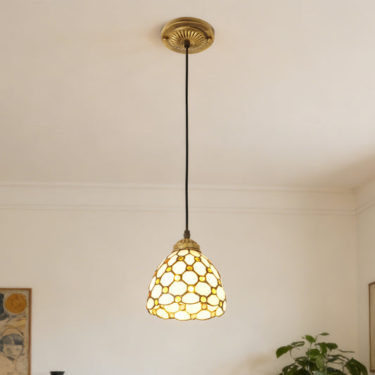 Vintage Stained Glass Honeycomb Pendant Light - Tiffany Style