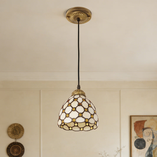 Vintage Stained Glass Honeycomb Pendant Light - Tiffany Style