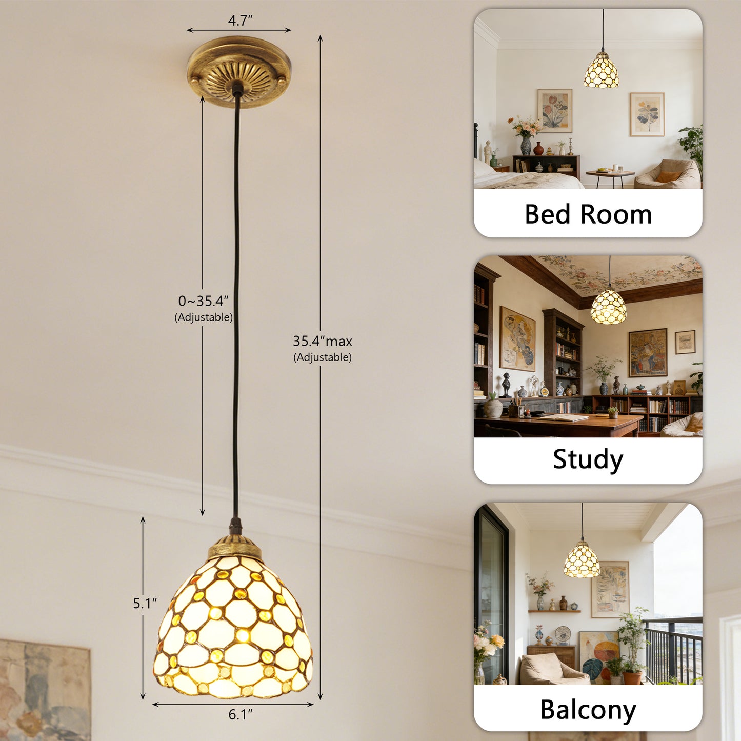Vintage Stained Glass Honeycomb Pendant Light - Tiffany Style