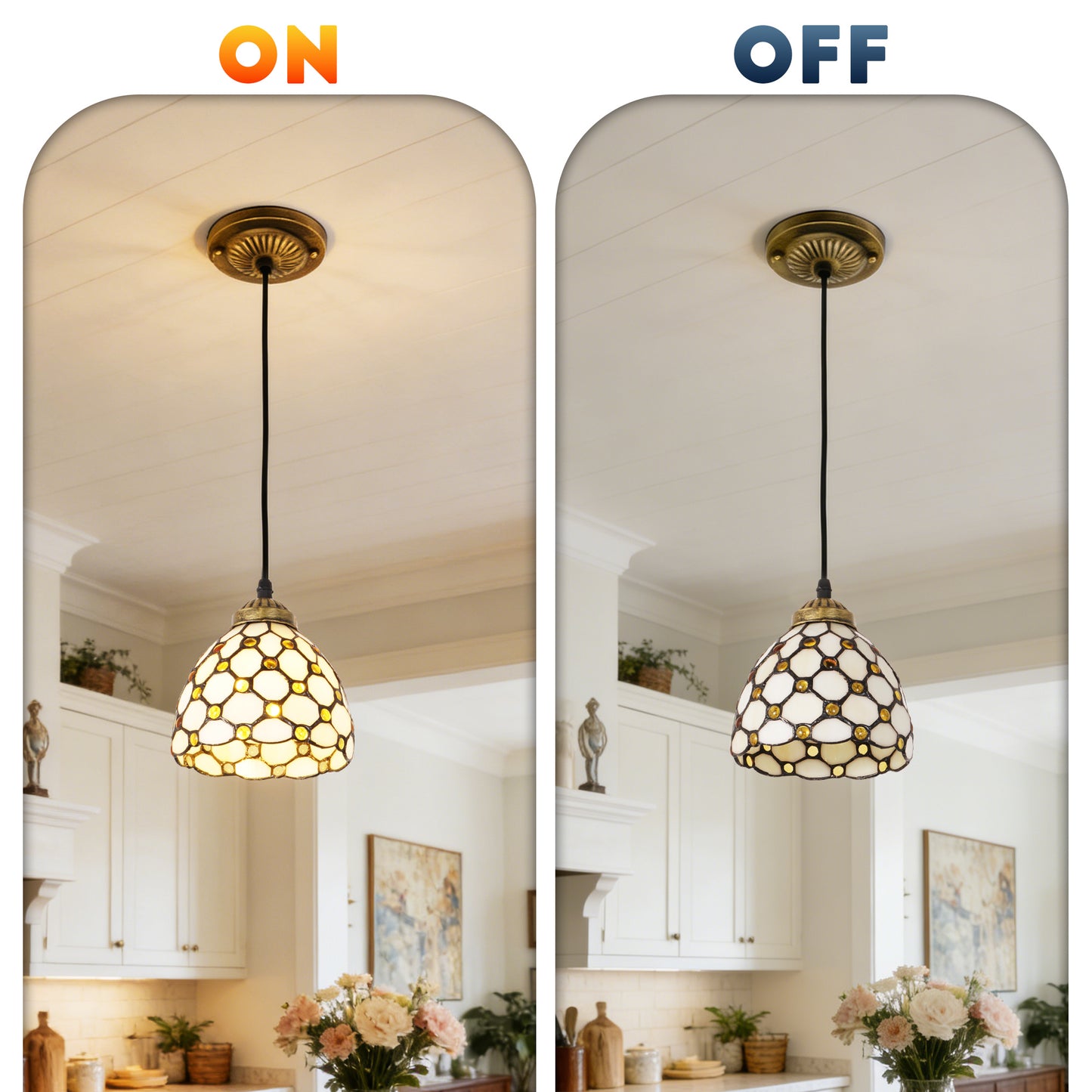 Vintage Stained Glass Honeycomb Pendant Light - Tiffany Style