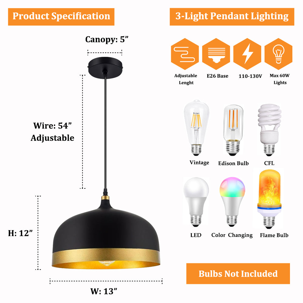 Black and Gold Single-Head Pot Lid Chandelier DS-LN07