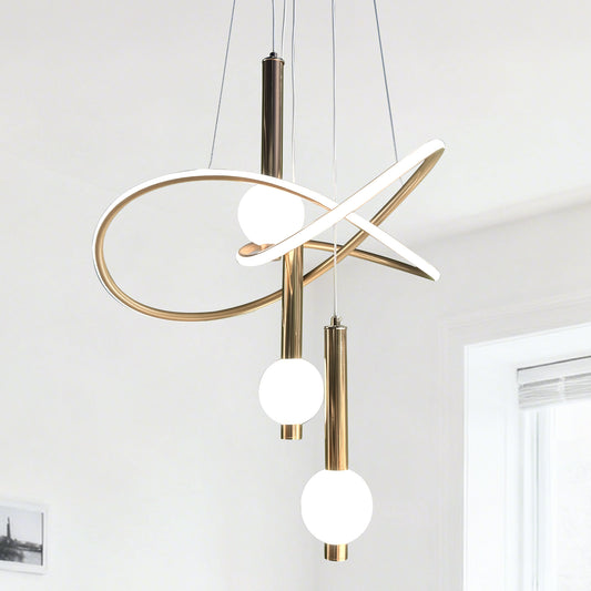 Modern Luxury Gold Ring 3-Ball Pendant Light - Adjustable 3-Color Dimmable LED Chandelier