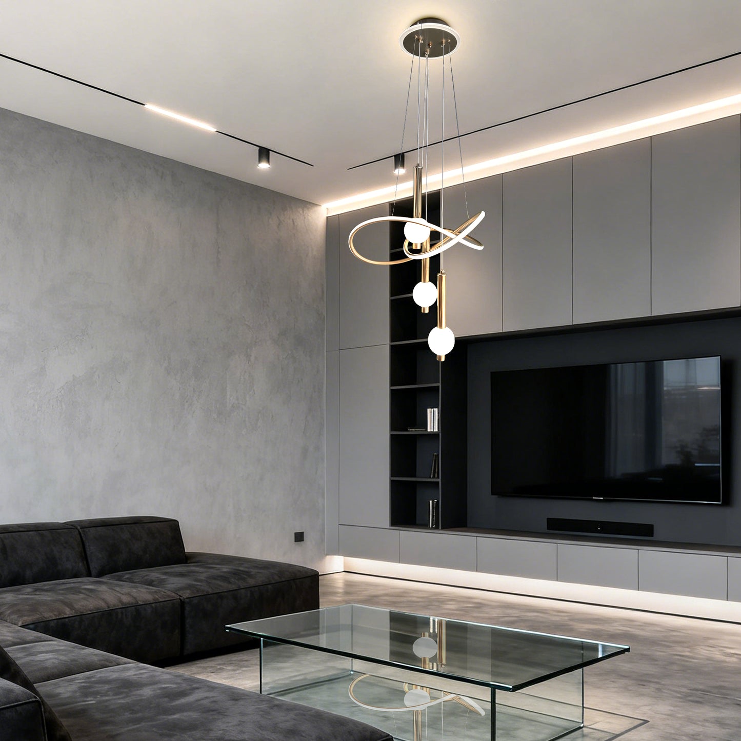 Modern Luxury Gold Ring 3-Ball Pendant Light - Adjustable 3-Color Dimmable LED Chandelier