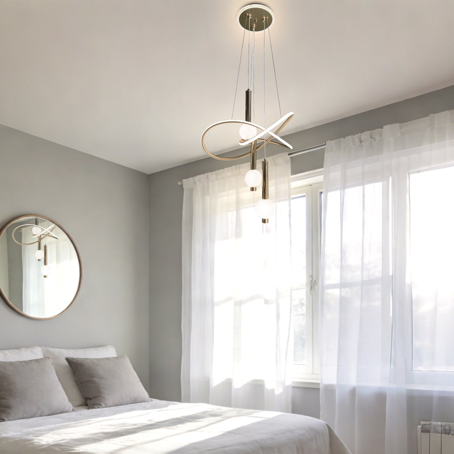 Modern Luxury Gold Ring 3-Ball Pendant Light - Adjustable 3-Color Dimmable LED Chandelier