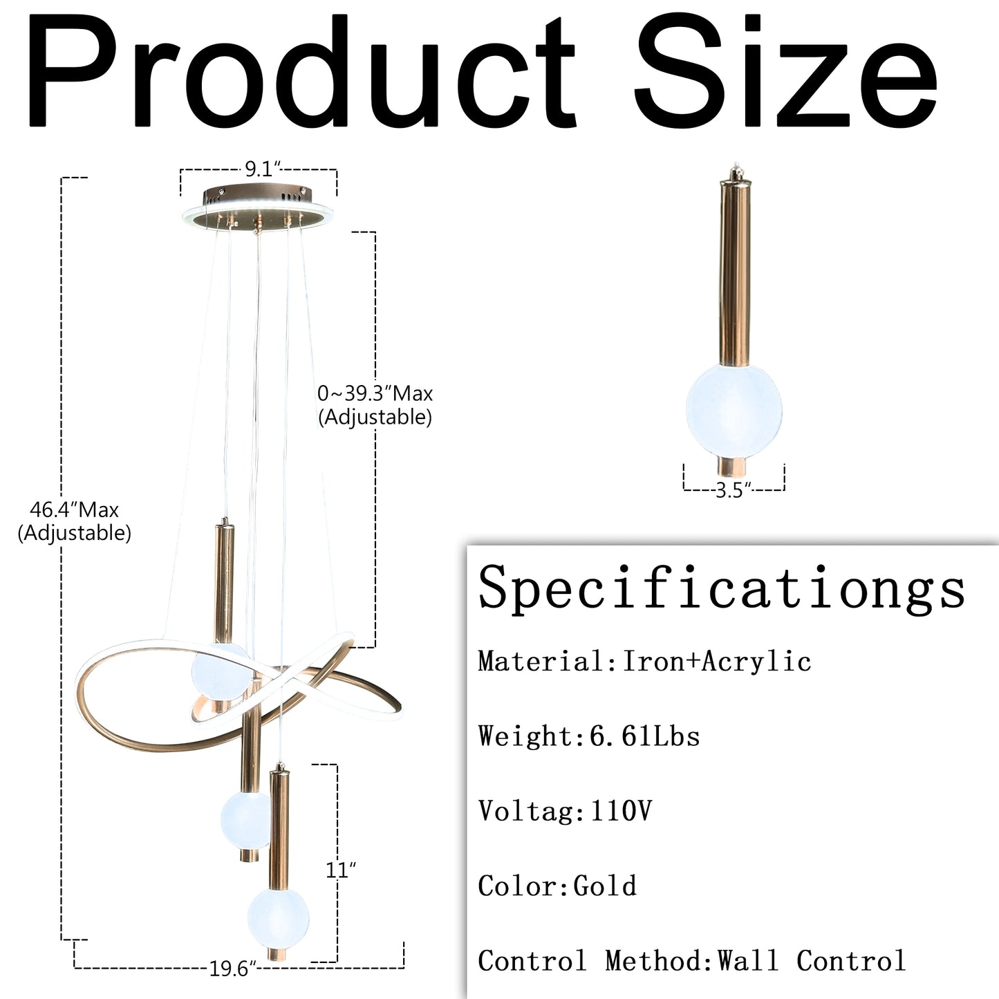 Modern Luxury Gold Ring 3-Ball Pendant Light - Adjustable 3-Color Dimmable LED Chandelier