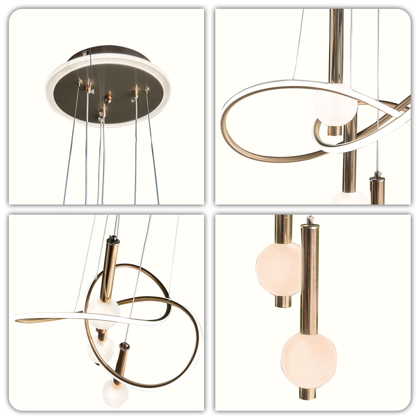 Modern Luxury Gold Ring 3-Ball Pendant Light - Adjustable 3-Color Dimmable LED Chandelier