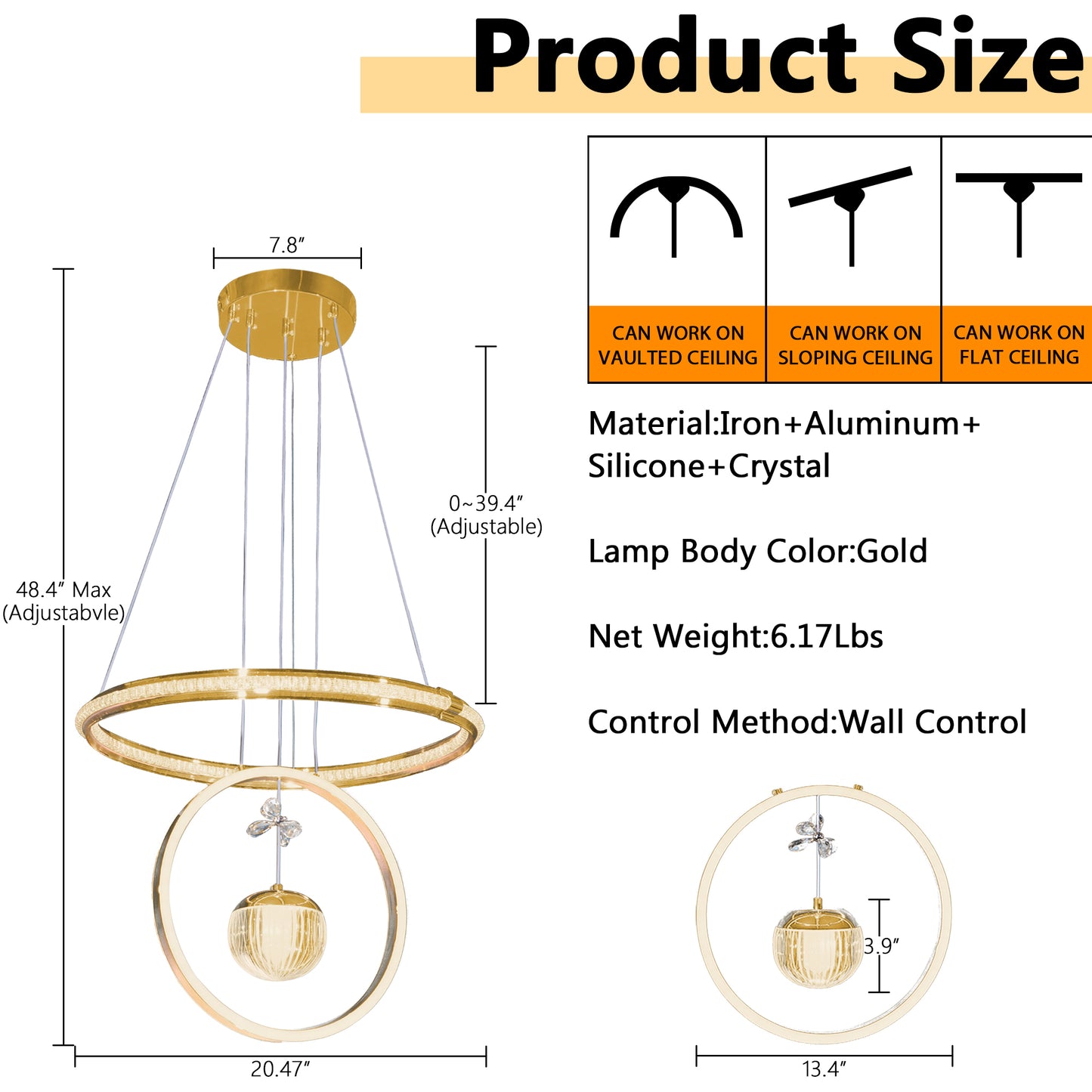 Modern Luxury Gold Double Ring Crystal Pendant Light - 3-Color Dimmable LED Chandelier