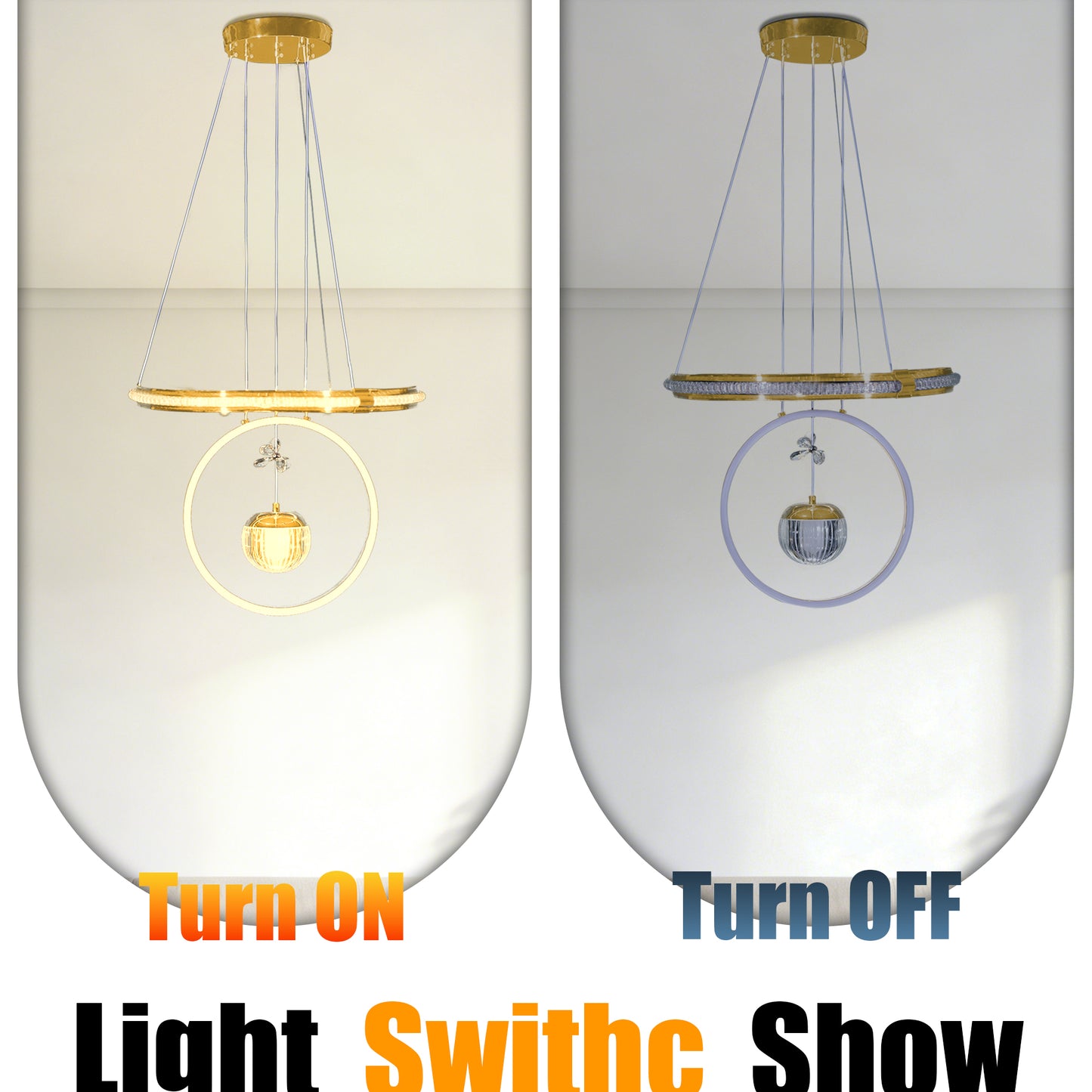 Modern Luxury Gold Double Ring Crystal Pendant Light - 3-Color Dimmable LED Chandelier