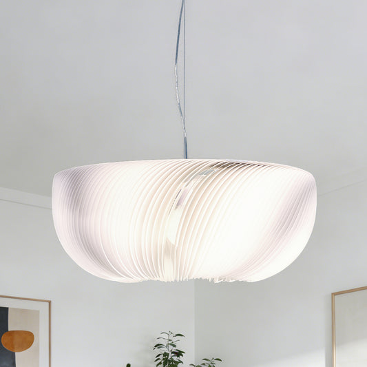 Modern White Ribbed Pendant Light - 3-Color Dimmable LED Chandelier Adjustable Height, Minimalist Style