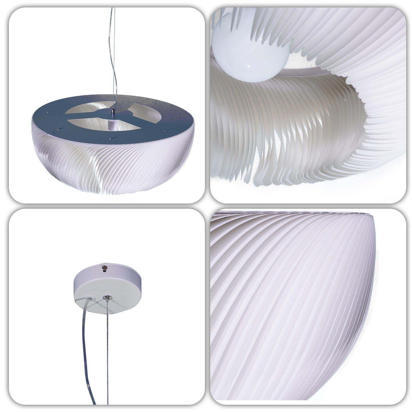 Modern White Ribbed Pendant Light - 3-Color Dimmable LED Chandelier Adjustable Height, Minimalist Style