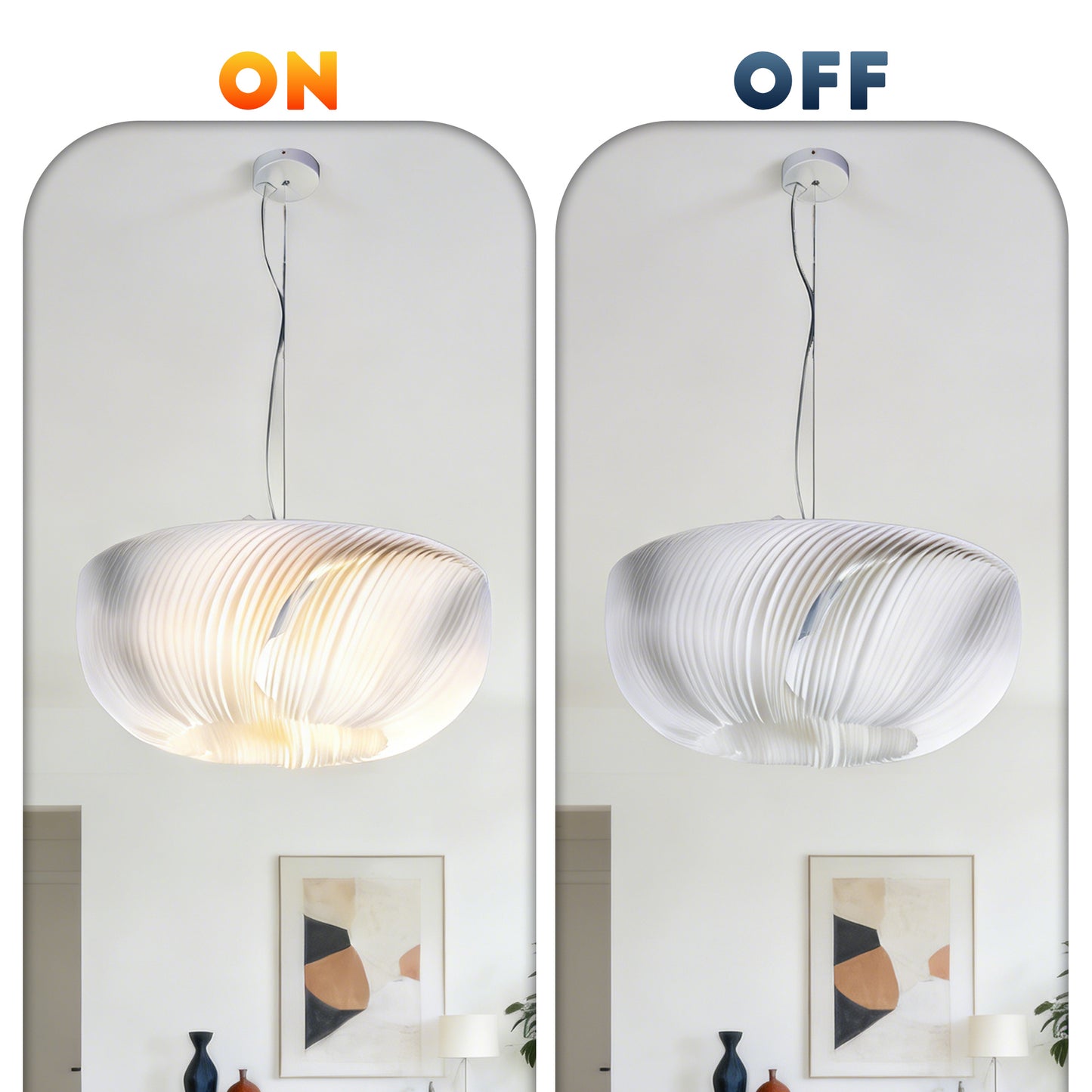 Modern White Ribbed Pendant Light - 3-Color Dimmable LED Chandelier Adjustable Height, Minimalist Style