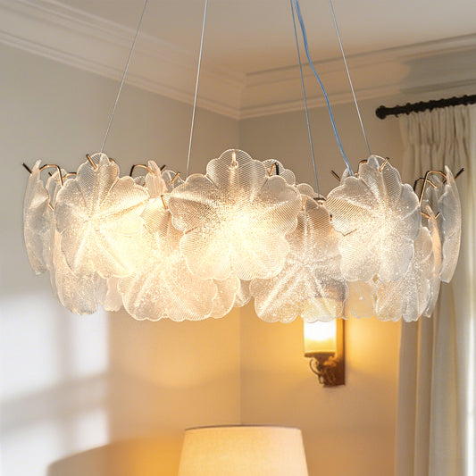 Modern Luxury Glass Flower Chandelier - 3-Color Dimmable E12 Pendant Light Gold Frame, Adjustable Height