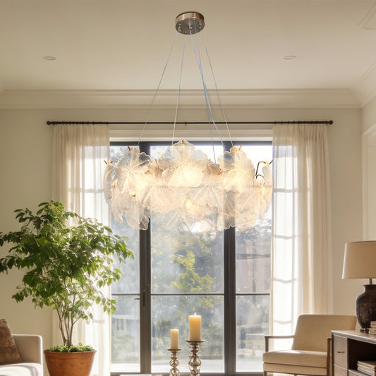 Modern Luxury Glass Flower Chandelier - 3-Color Dimmable E12 Pendant Light Gold Frame, Adjustable Height