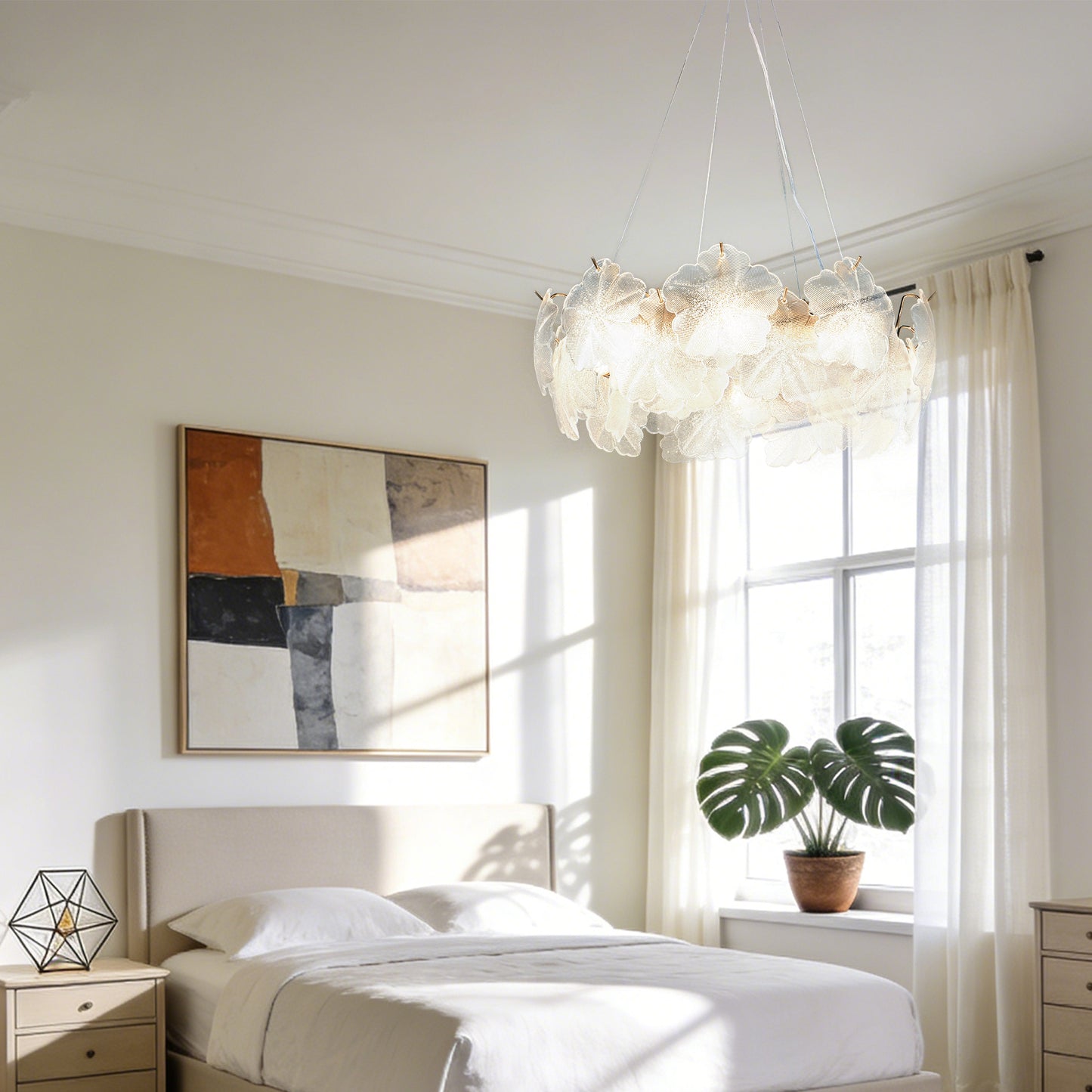 Modern Luxury Glass Flower Chandelier - 3-Color Dimmable E12 Pendant Light Gold Frame, Adjustable Height