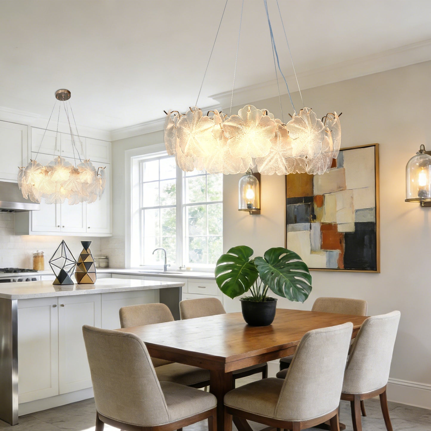 Modern Luxury Glass Flower Chandelier - 3-Color Dimmable E12 Pendant Light Gold Frame, Adjustable Height